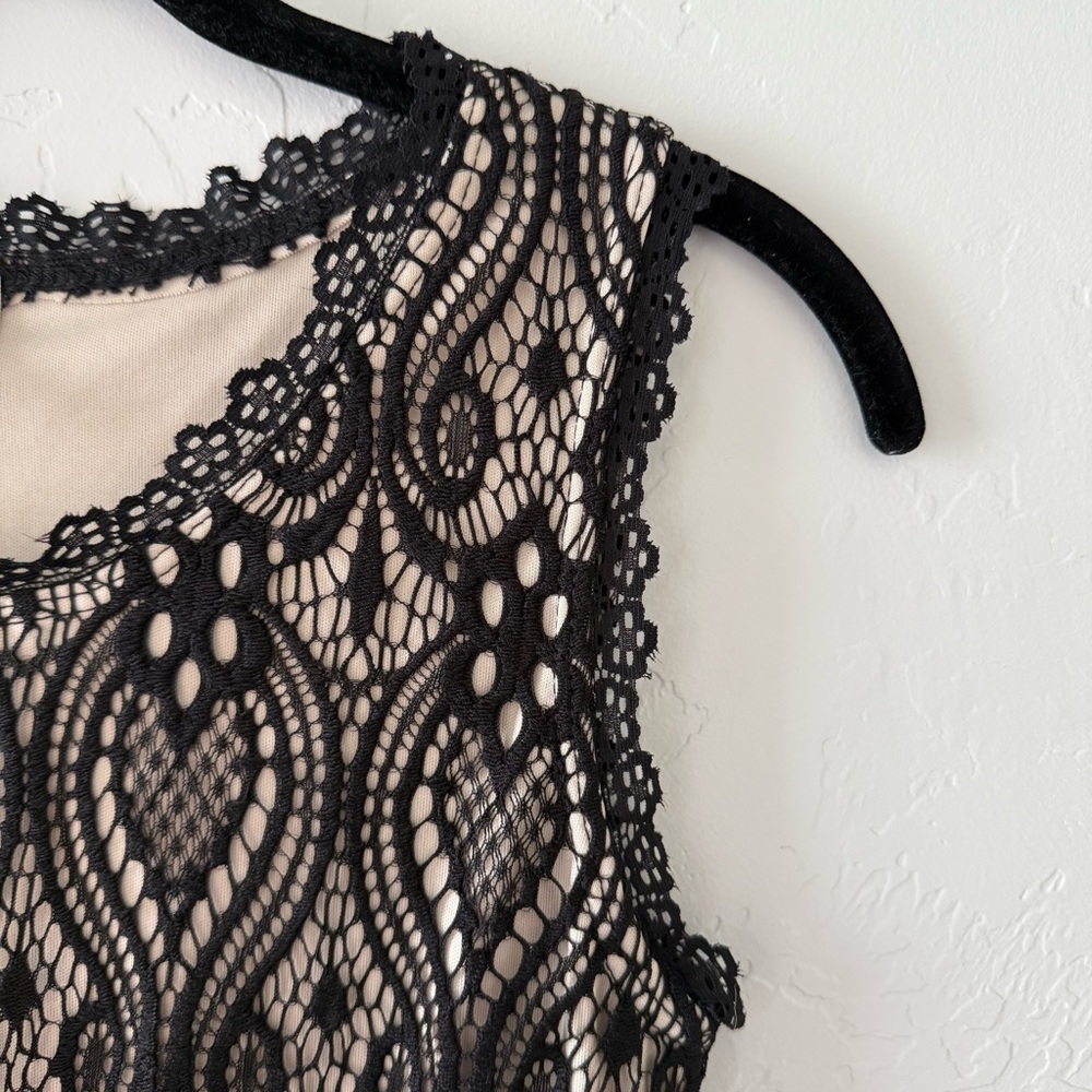 Pinkblush Black Lace Overlay Cocktail Dress, Sleeveless, Knee Length, Size Small - Picture 2 of 7